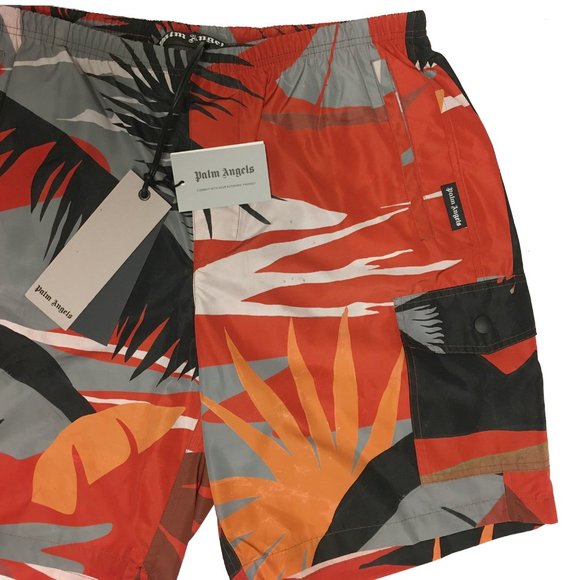 NEW $420 Palm Angels Hawaiian Swim Trunks Shorts S or M Sunset Tropical Pattern - Picture 4 of 5